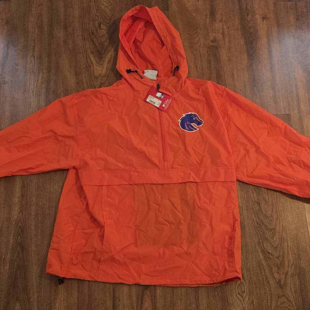 Boisie State Orange Hooded Windbreaker Zip-up with Buster Bronco Logo Champion
